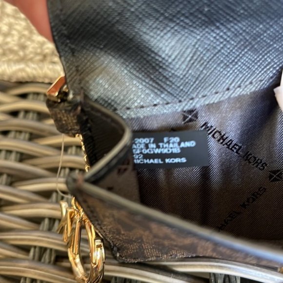 Michael Kors Kala Small Flap Key Ring Card Case Wallet MK Brown Black - Picture 3 of 10